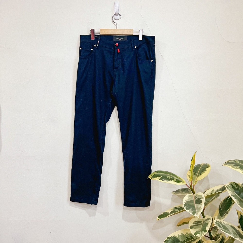 Kiton Luxury Designer Navy Wool Trousers (Size 34)